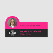 Logo Photo ID Modern Hot Pink Black Bedrijfstitel Naamplaatje (Voorkant)