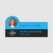 Logo Photo ID Modern Sky Blue Black Bedrijfstitel Naamplaatje (Voorkant)