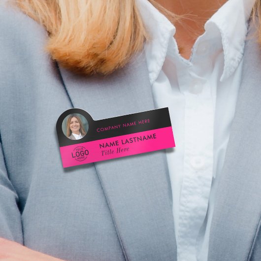 Logo Photo ID Stijlvolle Magenta Roze Zwart Zakeli Naamplaatje