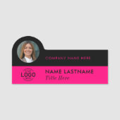 Logo Photo ID Stijlvolle Magenta Roze Zwart Zakeli Naamplaatje (Voorkant)