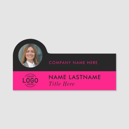 Logo Photo ID Stijlvolle Magenta Roze Zwart Zakeli Naamplaatje (Voorkant)