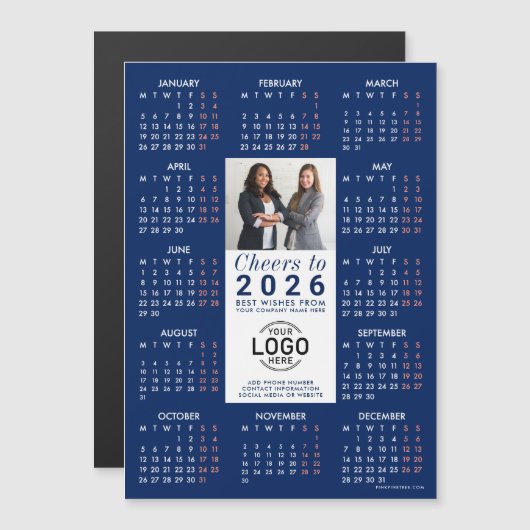 Logo Photo Info Blauwe Kalender 2026 Magnetische K Magnetische Uitnodiging (Voorkant / Achterkant)