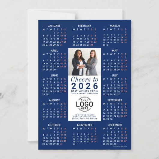 Logo Photo Info Blauwe Kalender 2026 Magnetische K Magnetische Uitnodiging (Voorkant)