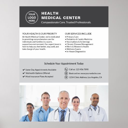 Logo Photo QR Healthcare Clinic Doctor Gray Poster (Voorkant)