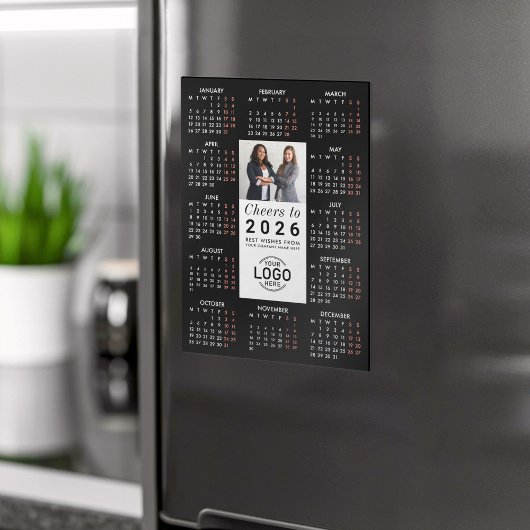 Logo Photo Slanke Zwarte Kalender 2026 Magnetische Magnetische Uitnodiging