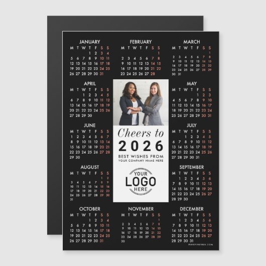 Logo Photo Slanke Zwarte Kalender 2026 Magnetische Magnetische Uitnodiging (Voorkant / Achterkant)