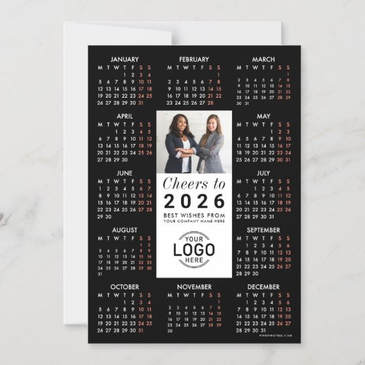Logo Photo Slanke Zwarte Kalender 2026 Magnetische Magnetische Uitnodiging (Voorkant)