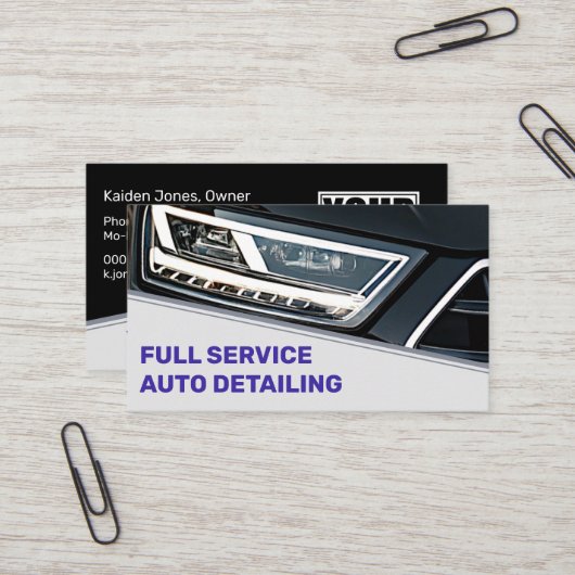 Logo Photo Template Cool Black Blue Car Service Visitekaartje (Voorkant / Achterkant in situ)