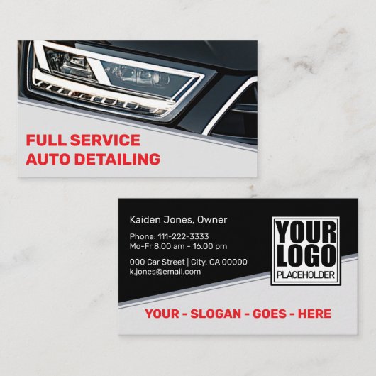 Logo Photo Template Cool Black Red Car Service Visitekaartje (Voorkant / Achterkant)
