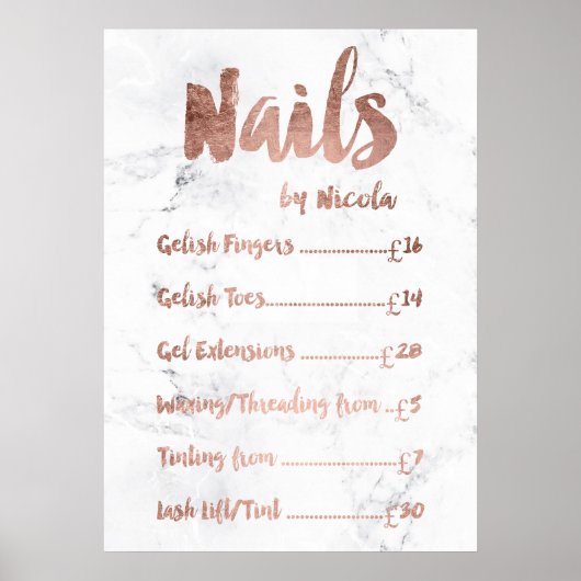 Logo prijstlijst typografie roze goud wit marmer poster (Voorkant)