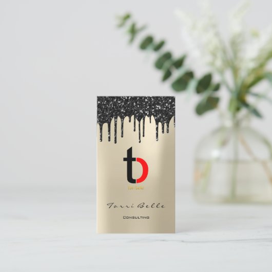 Logo Professional Black Drip Glitter Consulting Visitekaartje (Staand voorkant)