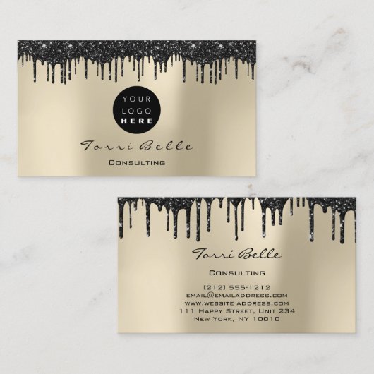 Logo Professional Black Drip Glitter Consulting Visitekaartje (Voorkant / Achterkant)