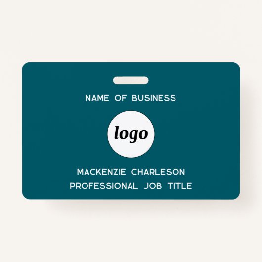 Logo Professionele Bedrijf Blauwgroen Groene Naam Badge (Voorkant)