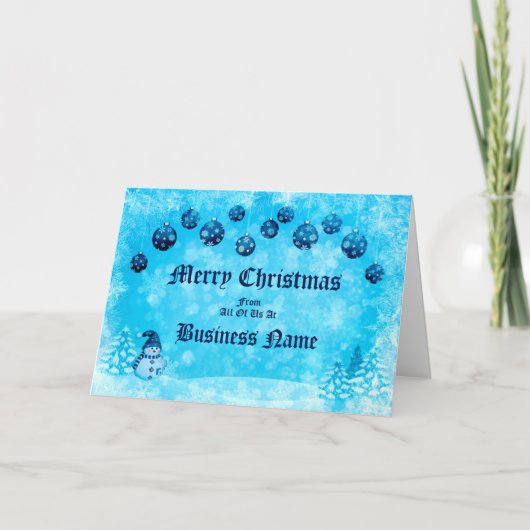 Logo Promo Business Blue Snowman Baubles Kerstmis Feestdagen Kaart (Voorkant)