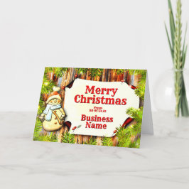 Logo Promo Business Pine Trees Snowman Kerstmis Feestdagen Kaart