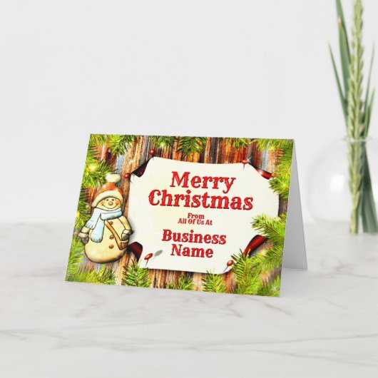 Logo Promo Business Pine Trees Snowman Kerstmis Feestdagen Kaart (Voorkant)
