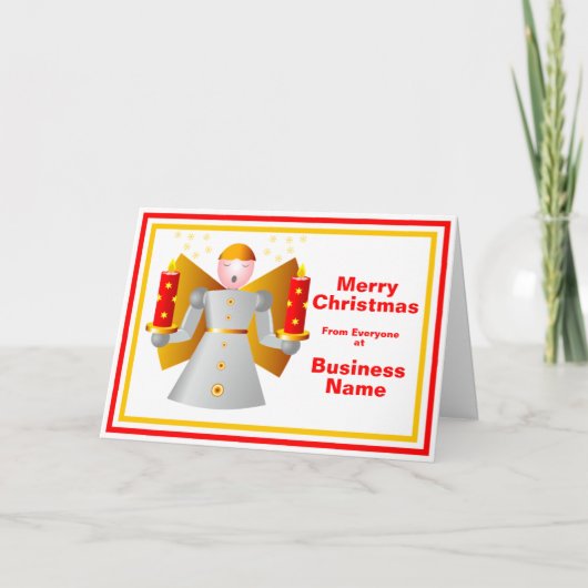 Logo Promo Business Red & Gold Angel Kerst Feestdagen Kaart (Voorkant)