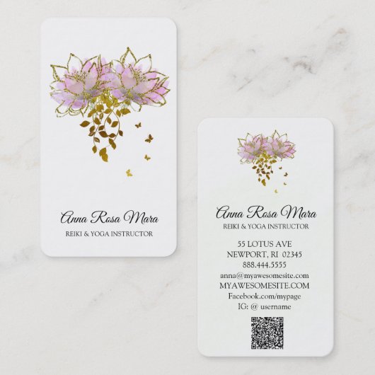 *~* Logo QR AP32 Roze Lotus Butterfly Flower Zen Visitekaartje (Voorkant / Achterkant)