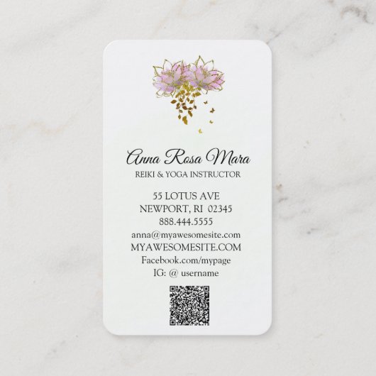 *~* Logo QR AP32 Roze Lotus Butterfly Flower Zen Visitekaartje (Achterkant)