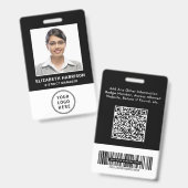 Logo QR Bar Codes Black Employee Photo ID Badge (Front & Back)
