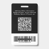 Logo QR Bar Codes Black Employee Photo ID Badge (Back)