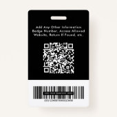 Logo QR Bar Codes Black Employee Photo ID Badge (Achterkant)