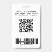 Logo QR Bar Codes Medewerker Foto ID Badge (Achterkant)