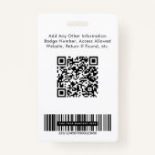 Logo QR Bar Codes Medewerker Foto ID Badge (Achterkant)