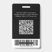 Logo QR Bar Codes Medewerker Zwart Foto-ID Badge (Back)