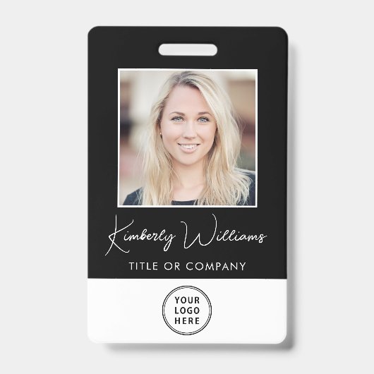 Logo QR Bar Codes Medewerker Zwart Foto-ID Badge (Front)