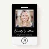 Logo QR Bar Codes Medewerker Zwart Foto-ID Badge (Voorkant)