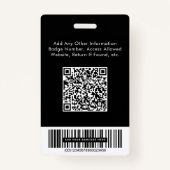 Logo QR Bar Codes Medewerker Zwart Foto-ID Badge (Achterkant)