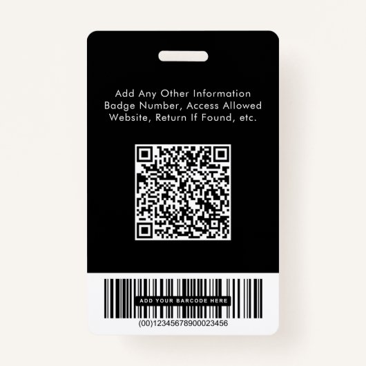 Logo QR Bar Codes Medewerker Zwart Foto-ID Badge (Achterkant)