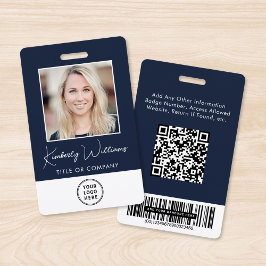 Logo QR Bar Codes Werknemer Blauwe Foto-ID Badge