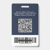Logo QR Bar Codes Werknemer Blauwe Foto-ID Badge (Back)