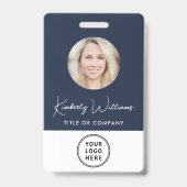 Logo QR Bar Codes Werknemer Blauwe Foto-ID Badge (Front)