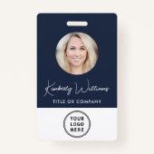 Logo QR Bar Codes Werknemer Blauwe Foto-ID Badge (Voorkant)