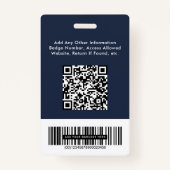 Logo QR Bar Codes Werknemer Blauwe Foto-ID Badge (Achterkant)