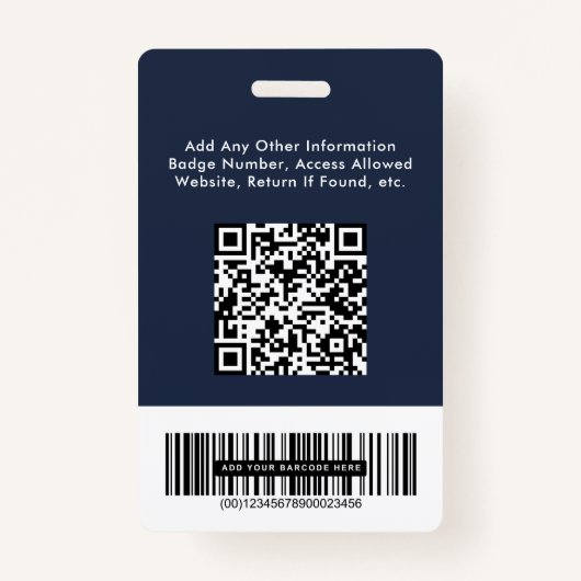 Logo QR Bar Codes Werknemer Blauwe Foto-ID Badge (Achterkant)