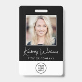 Logo QR-barcode-werk nemer Zwarte foto-ID Badge (Voorzijde)