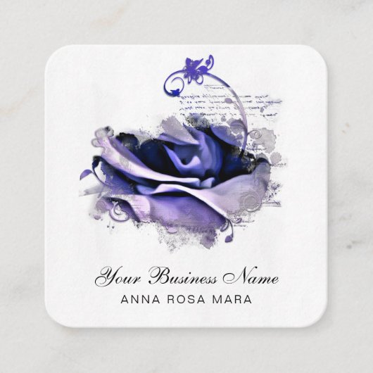 *~* Logo QR Blue Lavender Roos Floral Vierkante Visitekaartje (Voorkant)