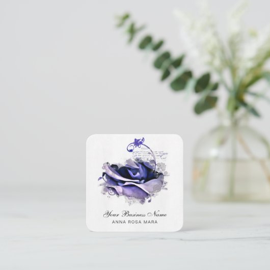 *~* Logo QR Blue Lavender Roos Floral Vierkante Visitekaartje (Staand voorkant)