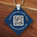 Logo QR-code aangepaste tekst dubbelzijdig donkerb Sleutelhanger<br><div class="desc">Dubbelzijdige sleutelhanger met uw aangepaste logo,  QR-code en aangepaste tekst op een donkerblauwe of aangepaste kleurachtergrond. De doopvonten en de doopvontkleuren van de verandering,  bewegen en resize elementen met het ontwerphulpmiddel.</div>