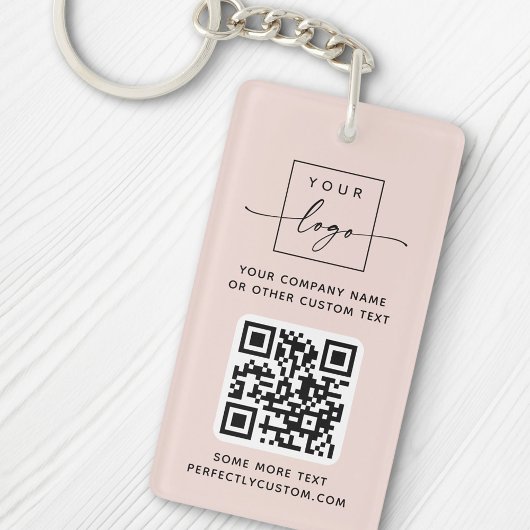 Logo QR-code aangepaste tekst licht wazig roze Sleutelhanger