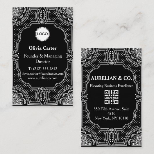 Logo & QR Code Art Deco Luxe Visitekaartje (Voorkant / Achterkant)