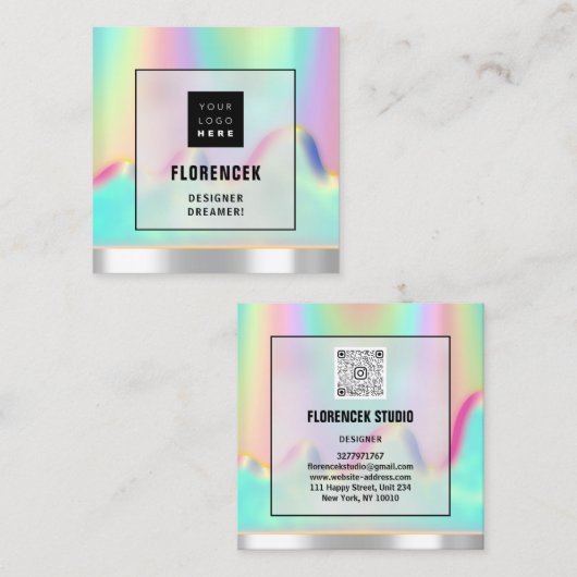 Logo QR-CODE BEAUTIQUE Holografisch Lijst Vierkante Visitekaartje (Voorkant / Achterkant)