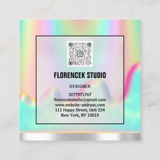 Logo QR-CODE BEAUTIQUE Holografisch Lijst Vierkante Visitekaartje (Achterkant)