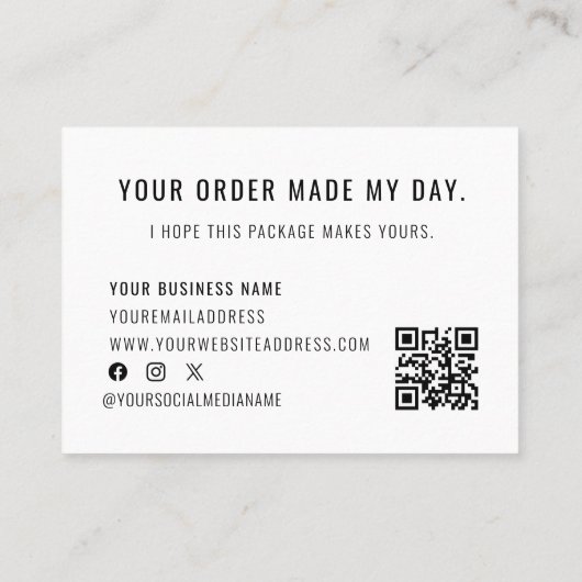 Logo QR-code Bedankt voor uw bestelling zwart wit Visitekaartje (Achterkant)