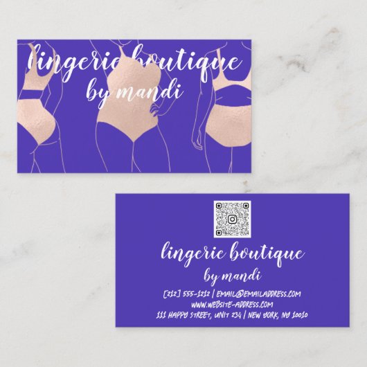 Logo QR-code Bikini-ondergoed blauw Roos Visitekaartje (Voorkant / Achterkant)
