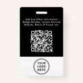 Logo QR Code Black Employee Photo ID Badge (Achterkant)
